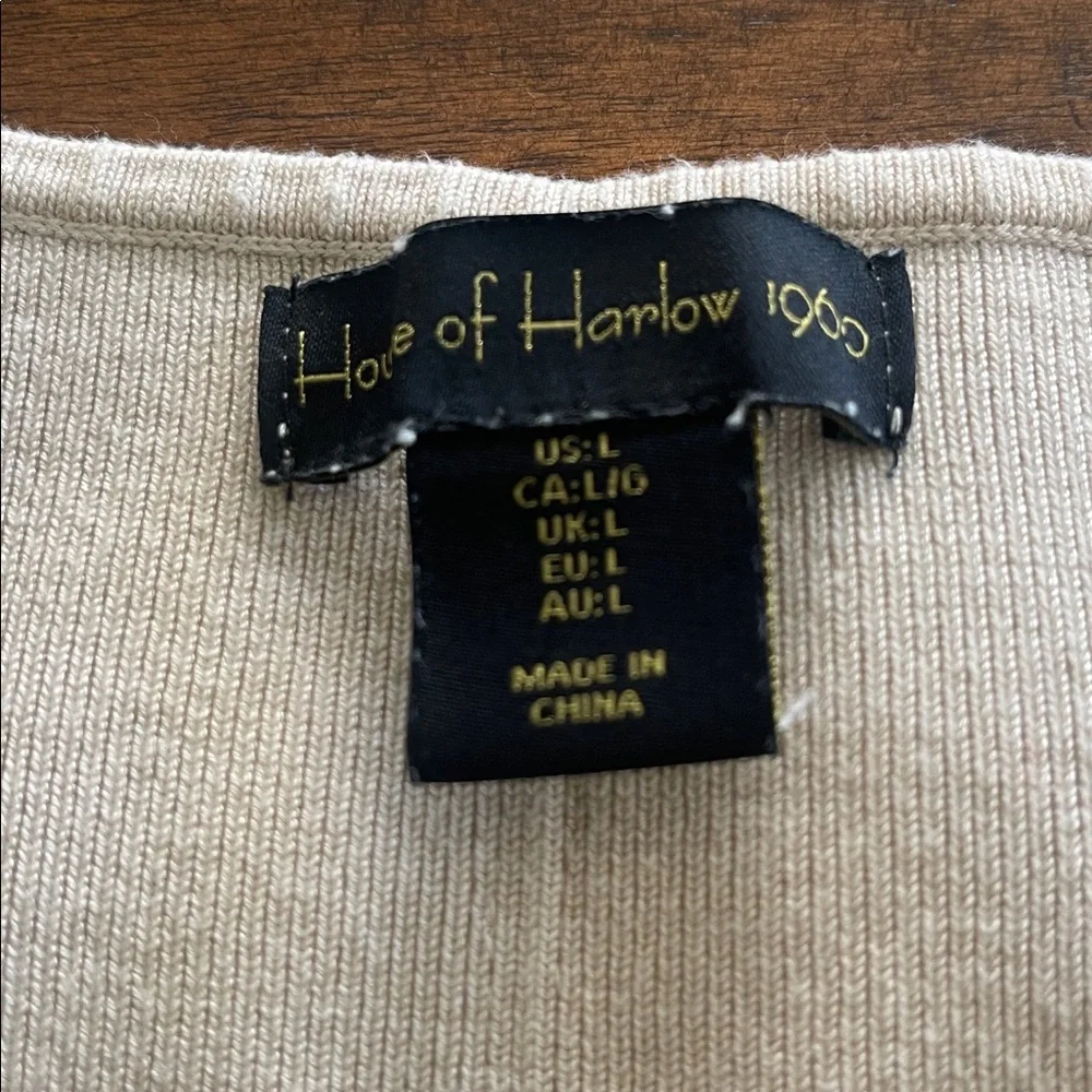 House of Harlow corset ribbed long sleeve scoop cropped beige knit sweater sz L - Picture 8 of 14